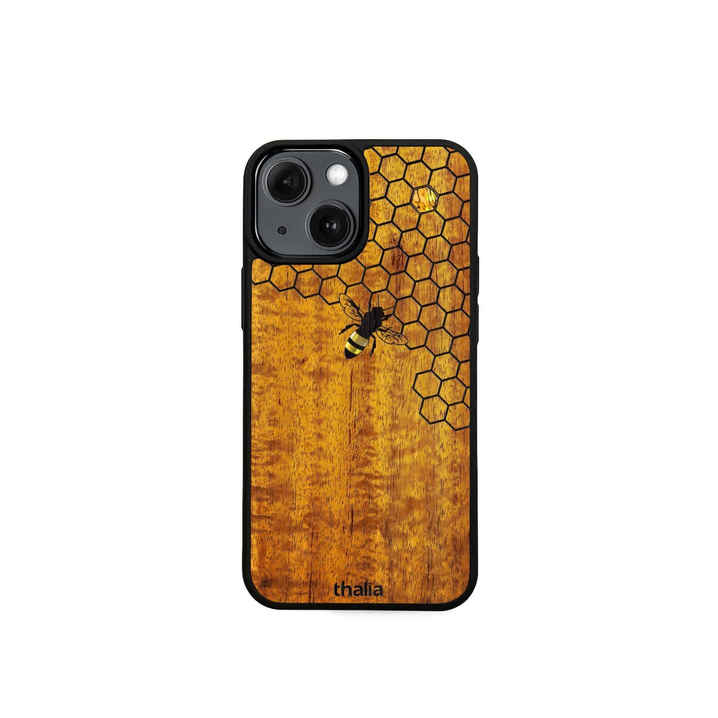 a Curly Hawaiian Koa Bee With Honeycomb Inlaid Phone Case Thalia Exotic Wood Cases