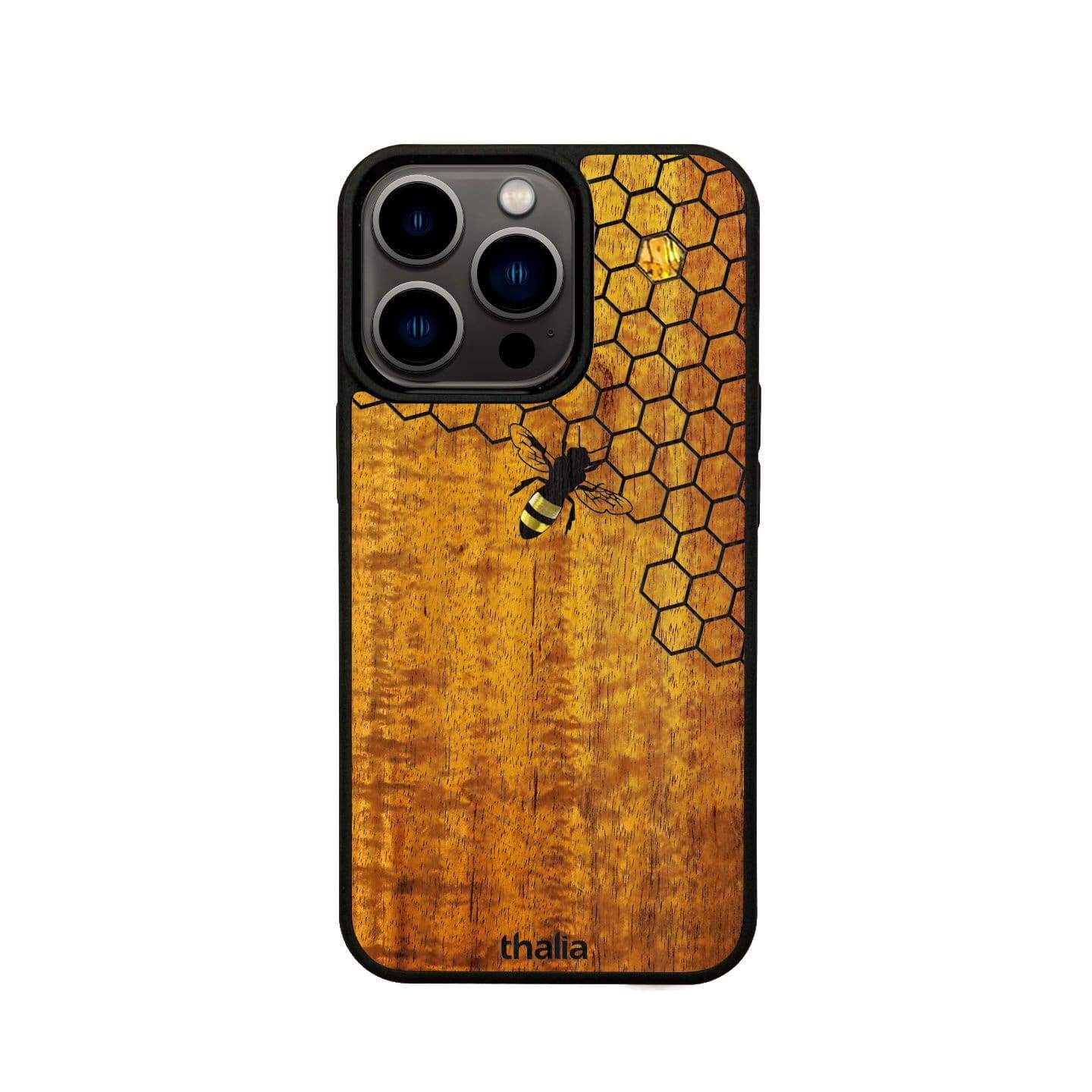 a Curly Hawaiian Koa Bee With Honeycomb Inlaid Phone Case Thalia Exotic Wood Cases