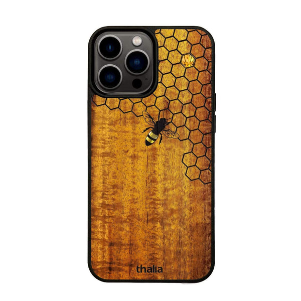 a Curly Hawaiian Koa Bee With Honeycomb Inlaid Phone Case Thalia Exotic Wood Cases