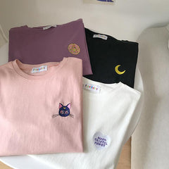 4 Colors Sailormoon And Luna T-shirt S13060