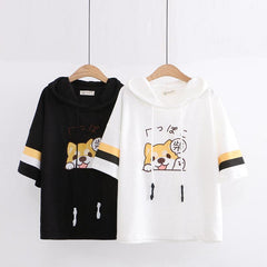 Shiba Inu Embroidery Short Sleeve Hoodie SP15882