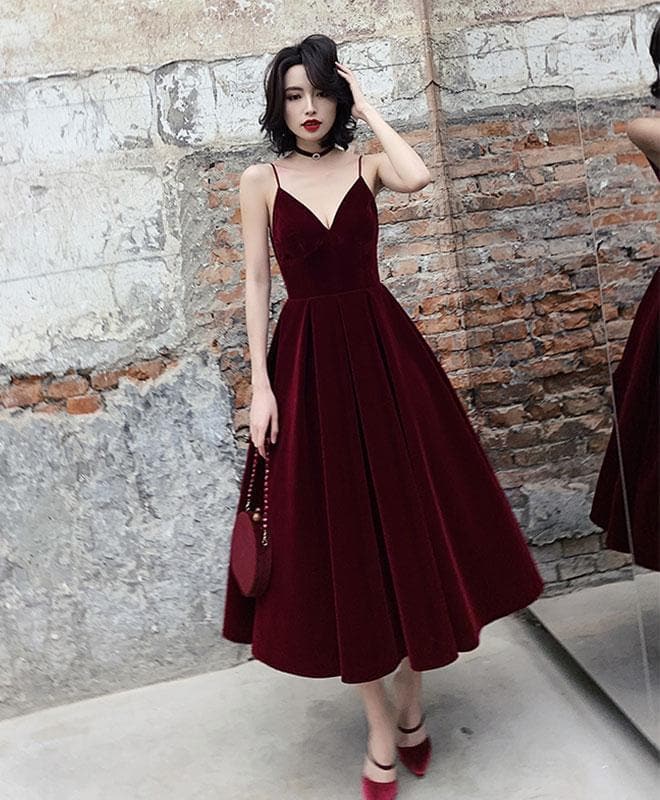 burgundy simple dress