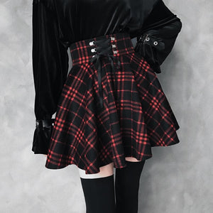 red plaid overall skirt