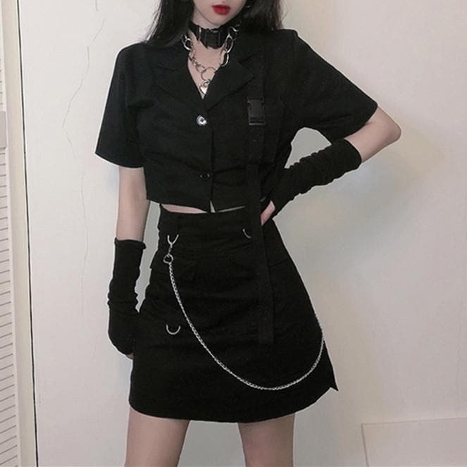 black shirt with skirt