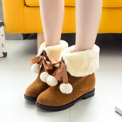 Black/Brown/Red Kawaii Fluffy Ankle Boots SP1710963 – SpreePicky