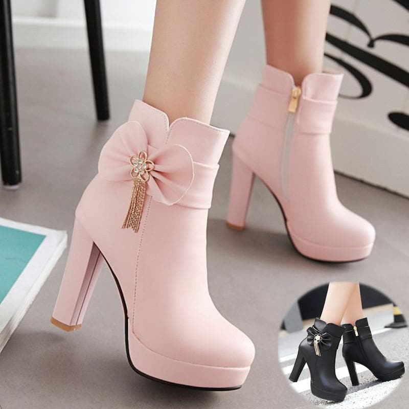 White/Pink/Black Pastel Bow High Heel 