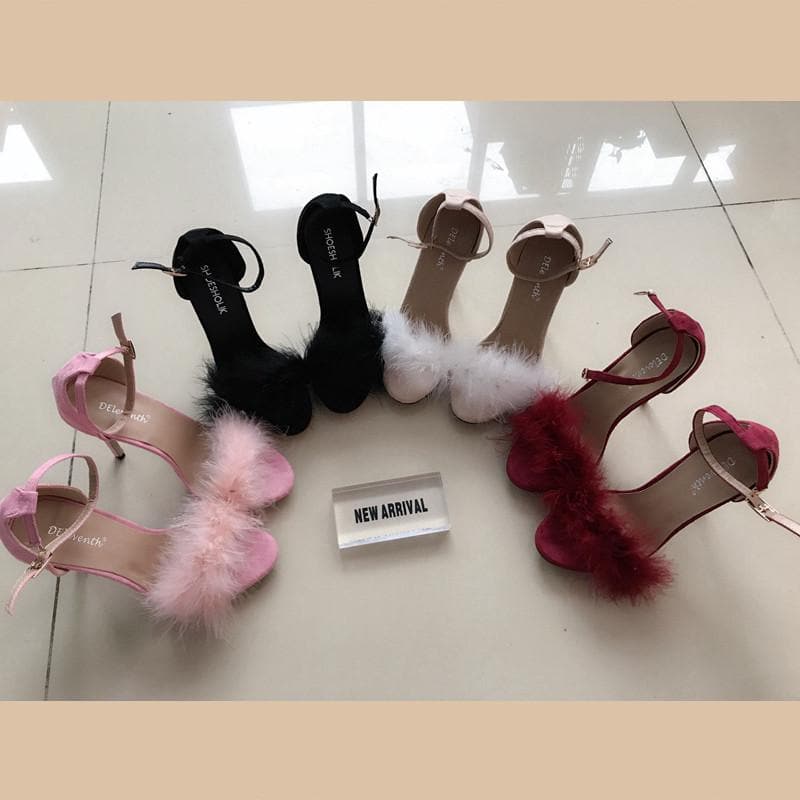 fur high heel sandals