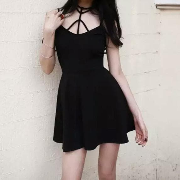 Black Gothic Strappy Dress SP179179