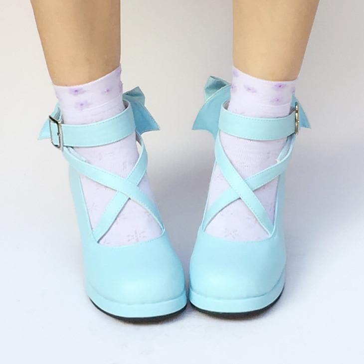 Custom Made Lolita Baby Blue Bow Shoes 