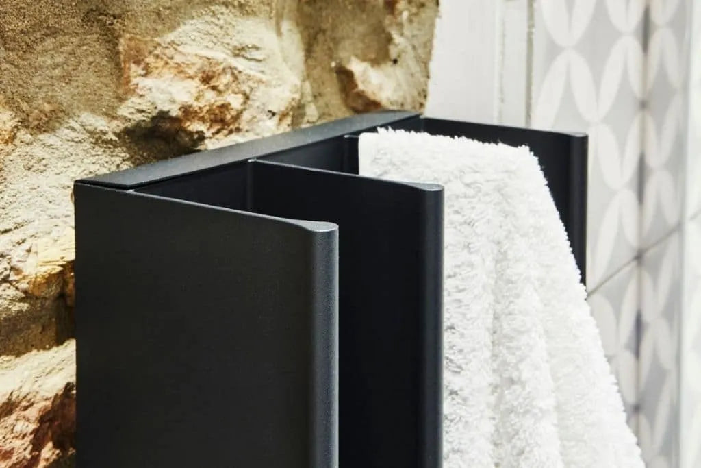 Black vertical heated towel warmer wall mounted