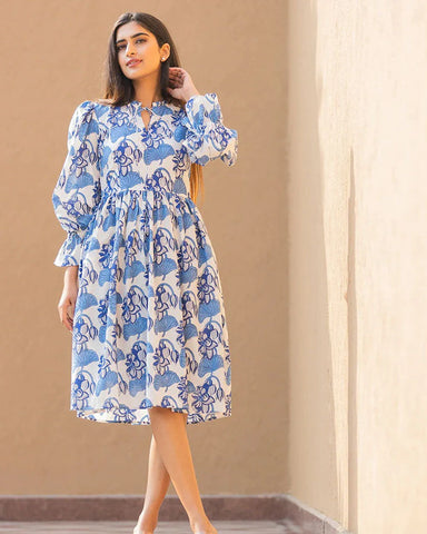 Elegant indigo lotus tie-up dress for a graceful and stylish look