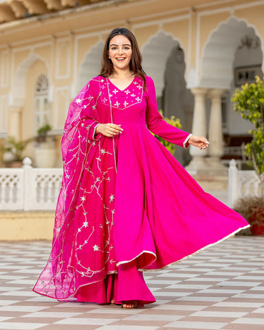 Exquisite Pink Suit Set With Intricate kaccha and gota work