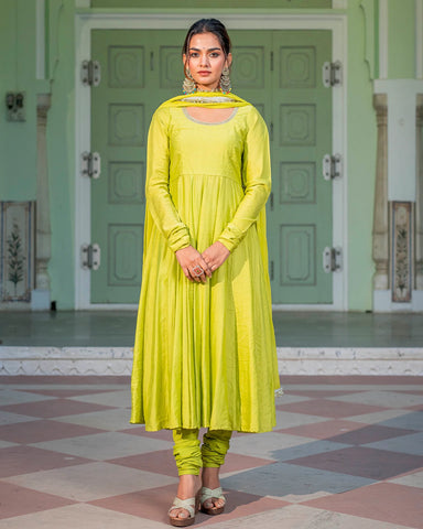 Vibrant fluorescent Chanderi suit set for a bold and eye-catching look