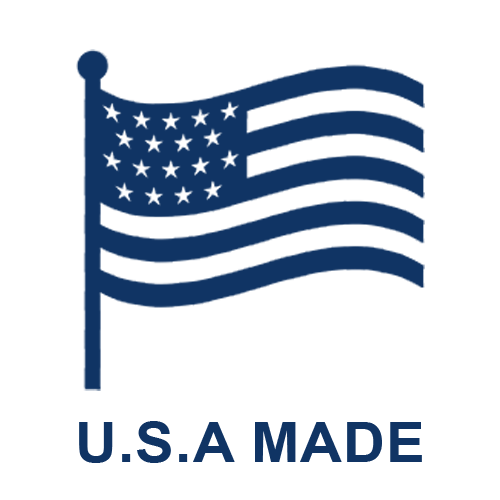 Graphic of a stylized United States flag with text 'U.S.A MADE' below it.
