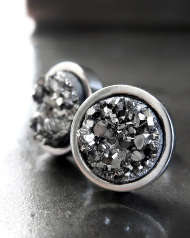 Pretty Smart Invisible Clip on Faux Druzy Earrings for Non-Pierced Ears 8mm (Gunmetal Grey)