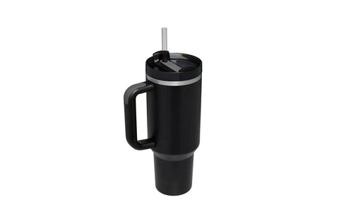 40OZ STAINLESS STEEL TUMBLER WITH HANDLE AND STRAW