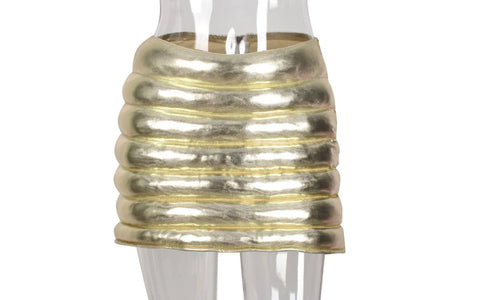 Champagne Women's Puffer Skirt Metallic Shiny Warm Quilted Mini Skirt