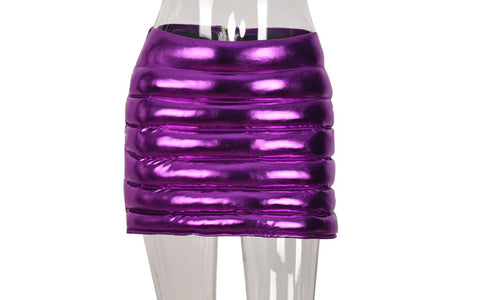 Purple Women's Puffer Skirt Metallic Shiny Warm Quilted Mini Skirts