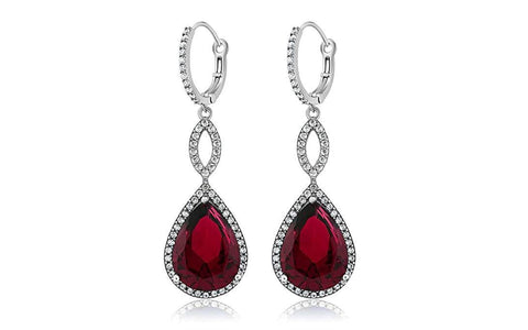 RUBY PAVE TEARDROP INFINITY EMBELLISHED CRYSTALS 18K WHT GOLD PLATED