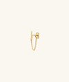 Single Bar Chain Stud: A 14k gold earring featuring a delicate bar accent, with an attached chain for versatile styling through multiple piercings.