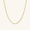 2.5mm Round Box Chain Necklace, handcrafted in 14k solid yellow gold, displayed on a plain background.