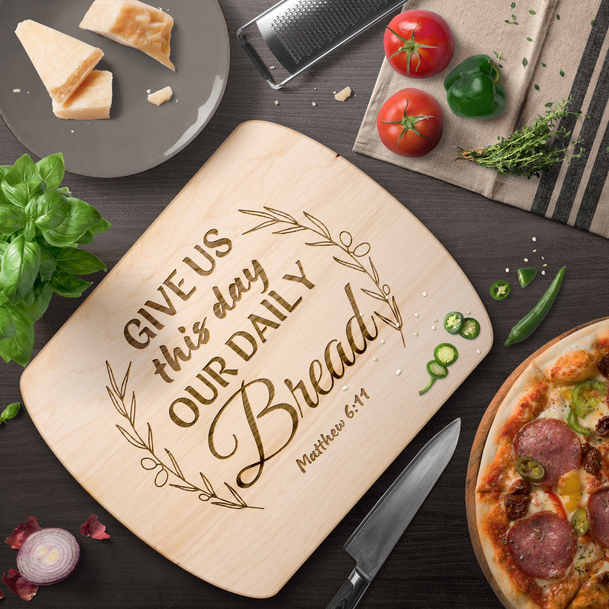 Wooden Cutting Board | Wood Chopping Board Engraved with Bible Verse Matthew 6