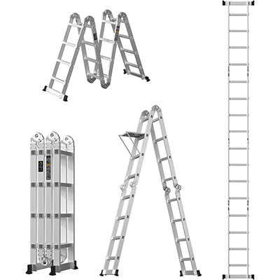 7-in-1 4.7M Folding Step Ladder, Lightweight Multi-Purpose Aluminium Ladder with Safety Locking Hinge,  330lb/150kg Capacity