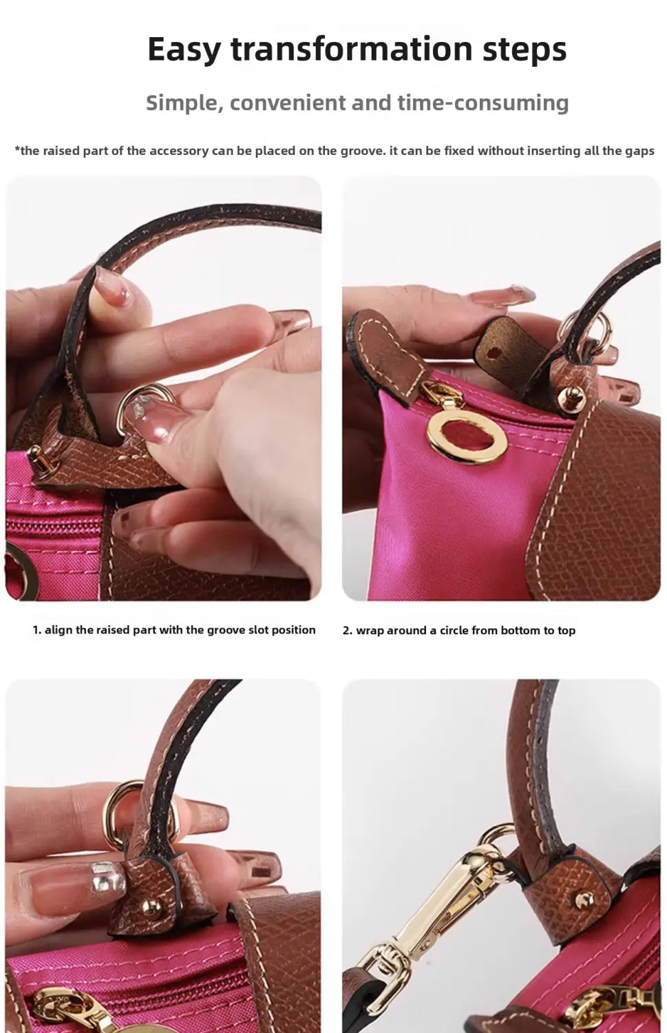 Dubbel Flätad Crossbody Rem till Longchamp Mini Bag - Conversion Kit