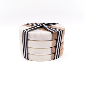 4pc Marble & Wood Coaster Set - The Little Exchange