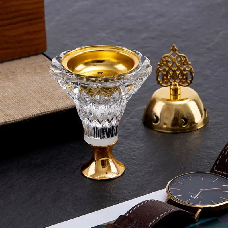 1Pc Artificial Crystal Incense Burner With Cover Aromatherapy Diffuser Metal Crafts Family Yoga Studio Home Decoration Ornaments Design & Casa