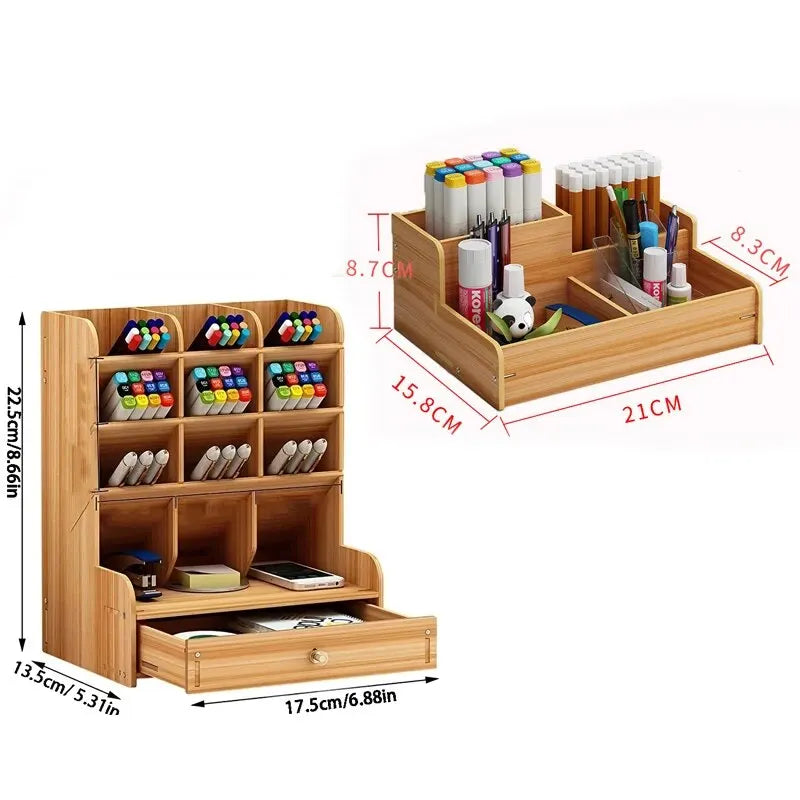 1pc Wooden Desk Organizer Multi-Functional DIY Pen Holder Storage Box Desktop Stationary Storage Rack for Home Office and School Design & Casa