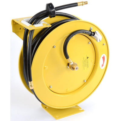 Maxworks 80720 50ft Auto Rewind Retractable Reel with 3/8 x 50' Air Hose with Brass Fittings