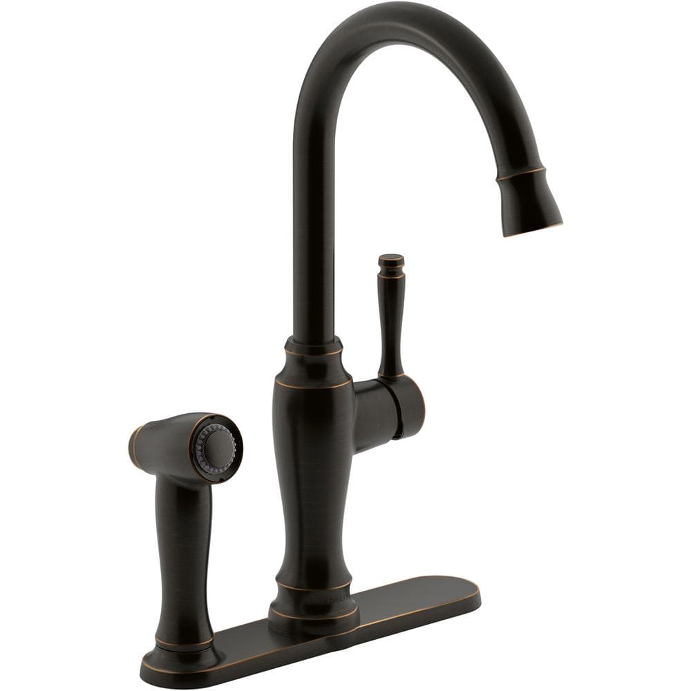 Arsdale Single-Handle Standard Kitchen Faucet in Oil-Rubbed Bronze with On-Deck Sidespray