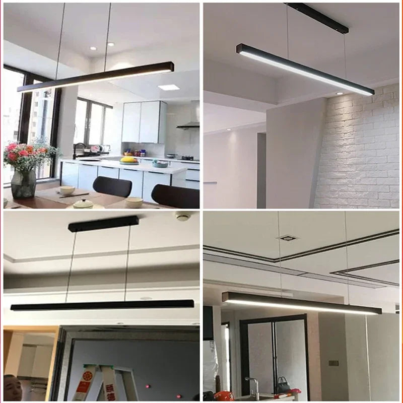 Modern Led Pendant Light Linear Hanging Lamp for Home Dining Room Kitchen Chandelier Black Decorative Ceiling Suspension Fixture - DWHOME