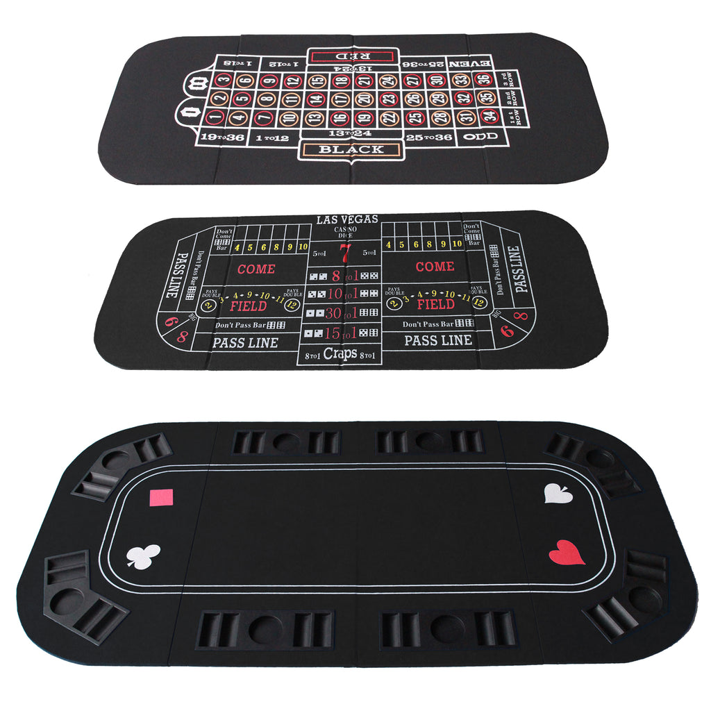 3 In 1 Folding Black Face Poker Table Top For Roulette And Craps And Casino Games