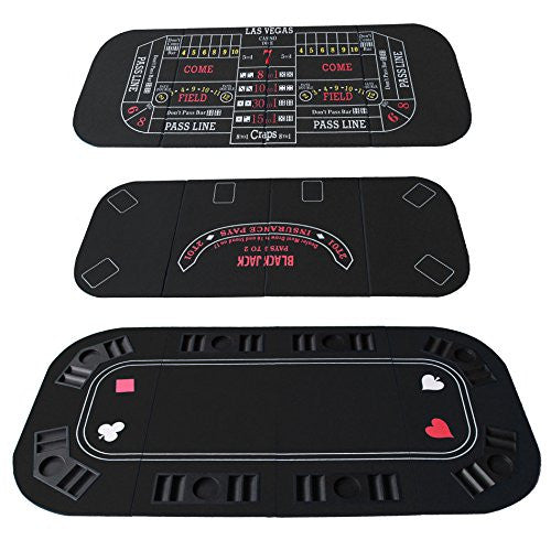 3 In 1 Folding Black Face Poker Table Top For Blackjacks And Craps And Casino Game