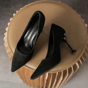 Women's Shoes: Black High Heels Women  Summer Stiletto Suede Single Shoes Velvet Interview Formal Wear Professional Student Etiquette Shoes - YB Gift Store