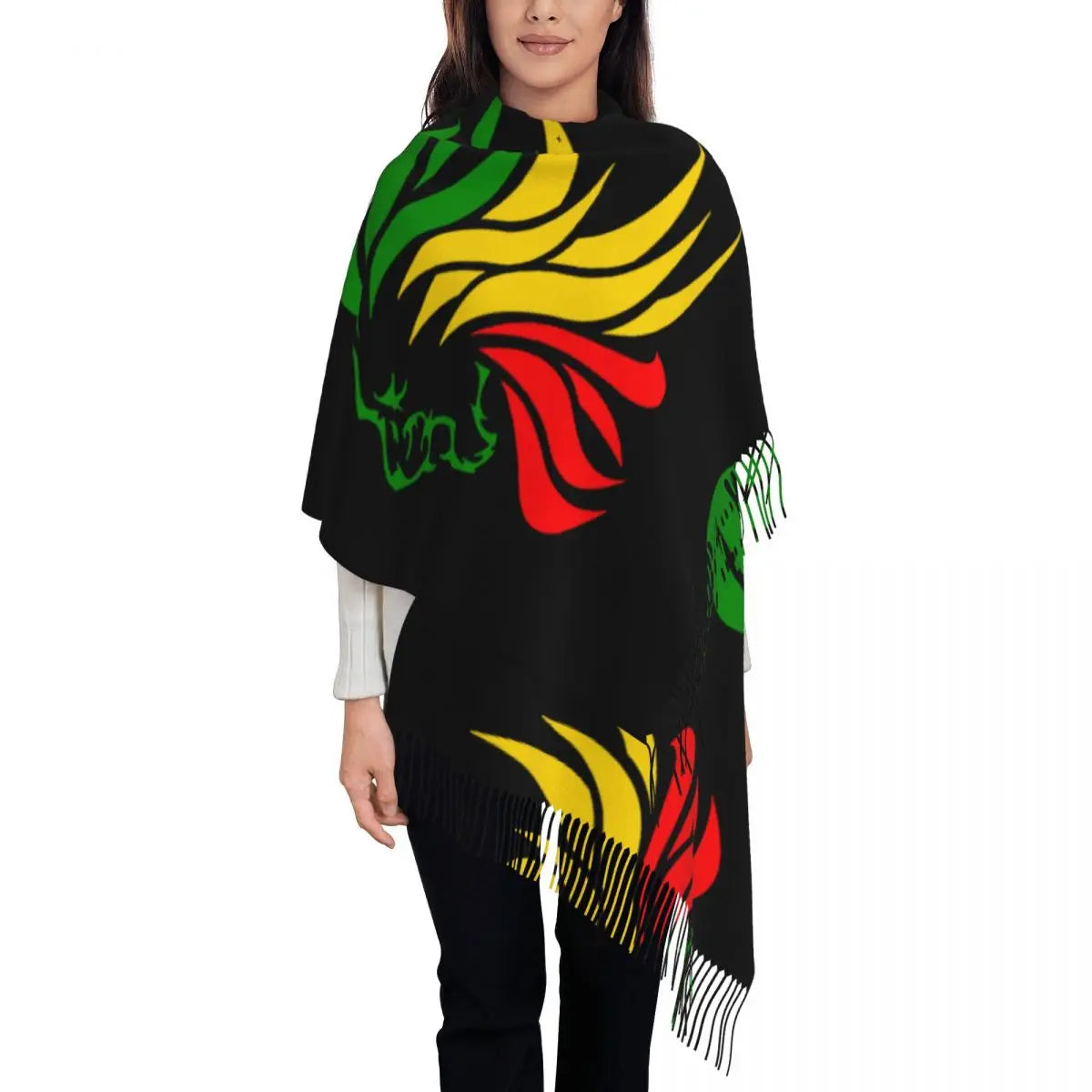 Reggae Scarf🇯🇲: Women's Scarf with Tassel Rasta Lion Rastafari Jamaica Judah Large Winter Fall Shawl Wrap Daily Wear Pashmina Scarves