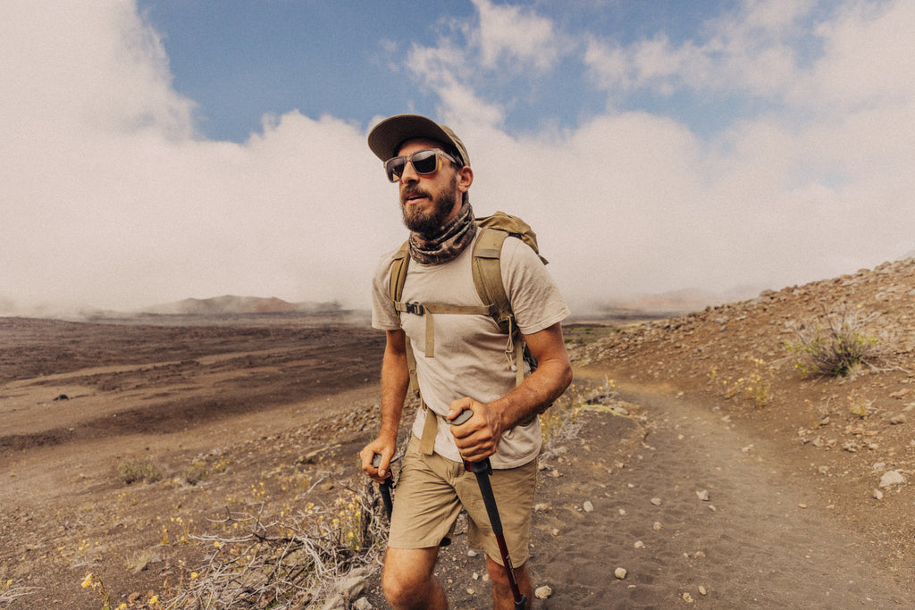 Guy hiking in the desert