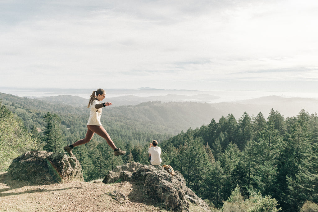 Skipping across rocks at a scenic overlook