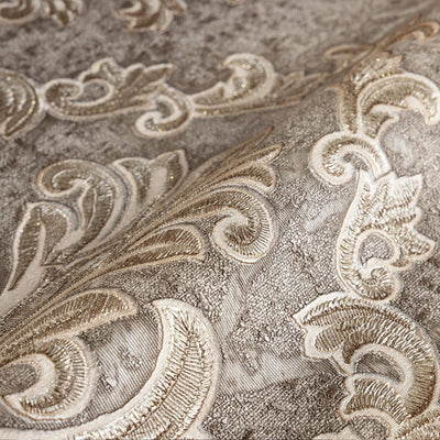 Beautiful Brown Damask Shiny Embossed Plain Wallpaper, 3D Washed Textured, Non-Woven, Non-Pasted, Large 114 sq ft Roll, Washable, Removable - Walloro Luxury 3D Embossed Textured Wallpaper 