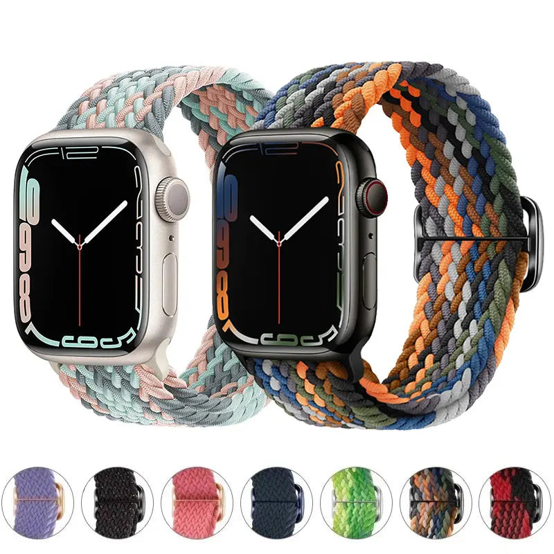 Braided Loop For Apple watch Strap 44mm 40mm 45mm 41mm 42mm 38mm 49mm Elastic Solo bracelet iWatch series 7 se 3 6 Ultra 8 Band