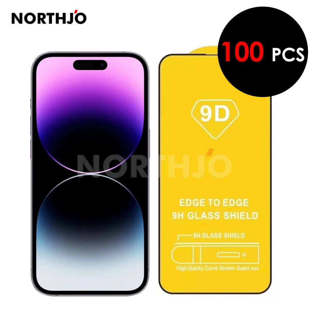 100 Pcs 9D For iPhone 16 Pro Max 15 Plus 14 13 12 11 Pro XS XR Tempered Glass Film Full Covering Silk Printing Screen Protector