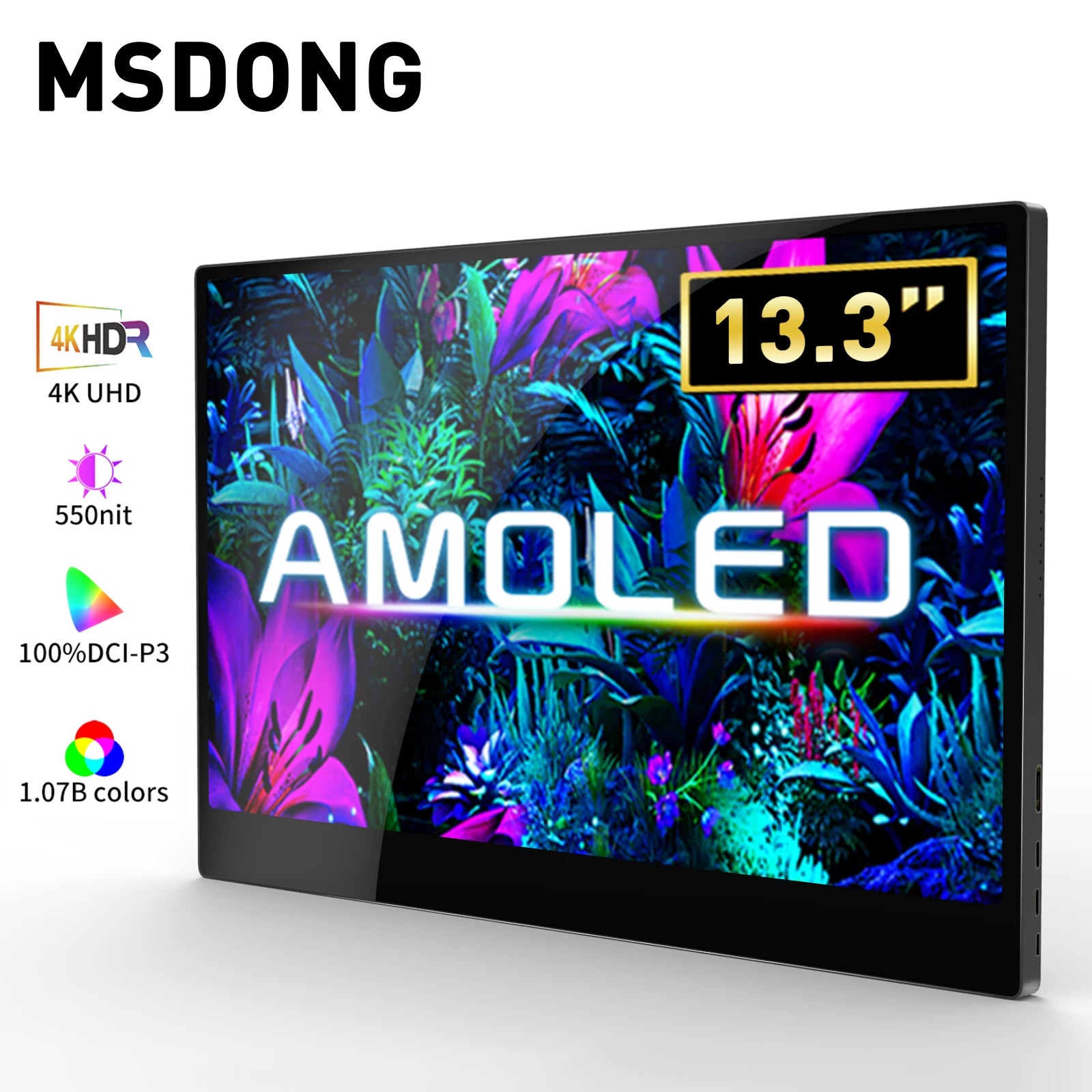 OLED 4K 13.3" Portable Monitor 3840×2160 HDR1000 Travel Gaming Monitor Screen 500Nit Game For Laptops Mac Switch Xbox PS4 PS5