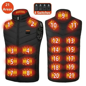 21 Heating Areas Jacket Men's Winter New USB Electric Heating Warm Sleeveless Vest Infrared Heating Clothes Men's Snow Ski Vest - GloballySourcedProducts.com