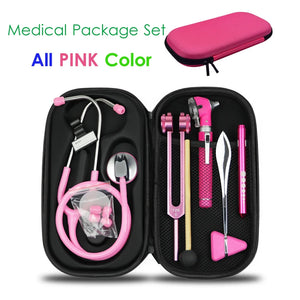 Pink Health Monitor Storage Pouch Accessory Package with Medical Doctor Stethoscope Tuning Fork Reflex Hammer LED Penlight Tool - GloballySourcedProducts.com