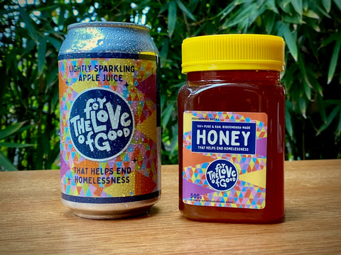 For The Love of Good: Slightly sparkling apple juice and 100% pure, Boroondara-made honey.