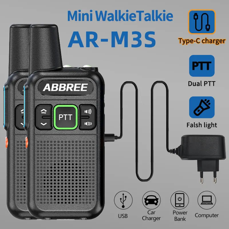 1/2/4PCS Original ABBREE AR-M3S UHF Mini Dual PTT Two Way Radios Long Range CTCSS/DCS Portable Walkie Talkie Communicator