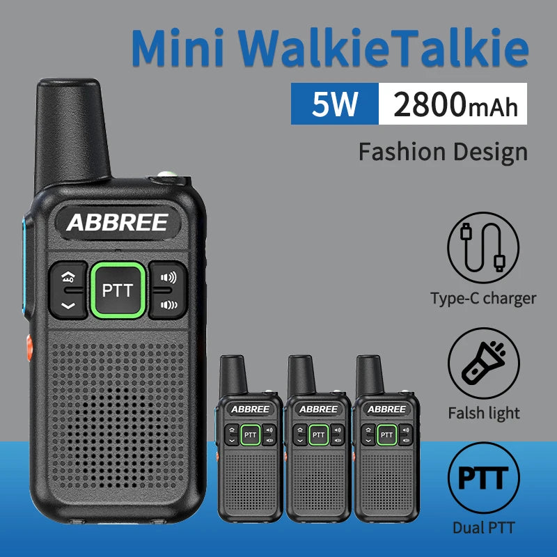 Original ABBREE AR-M3S Portable UHF Mini Ultra-Thin Dual PTT Two Way Radios Long Range CTCSS/DCS VOX Hotel Walkie Talkie