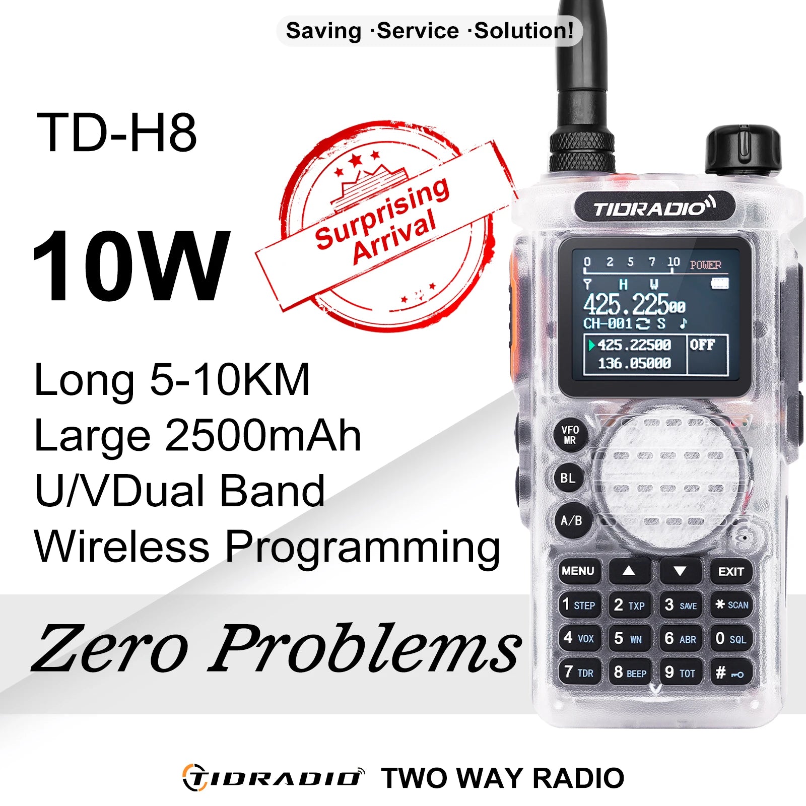 TIDRADIO TD H8 10W Profession Walkie Talkie Long Range emergency radio HAM FM Portable Two Way Radio Receiver Wireless Set